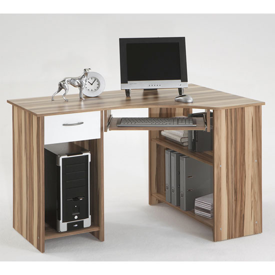 Home Office Baltimore Walnut/White Corner Computer Desk, Felix