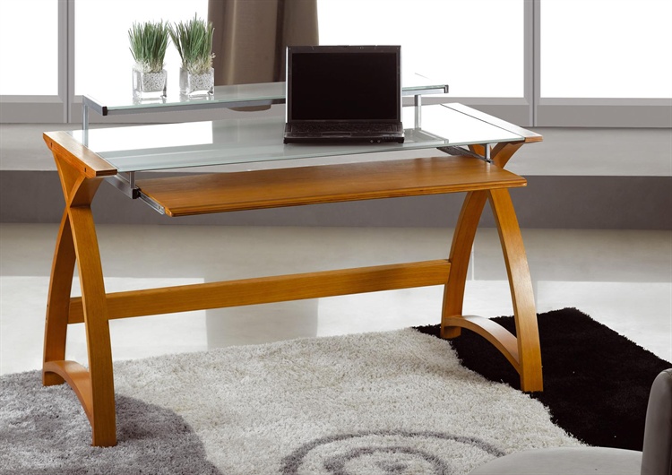 Modular Real Oak Wood Veneer Curve Computer Desk, PC201-1300