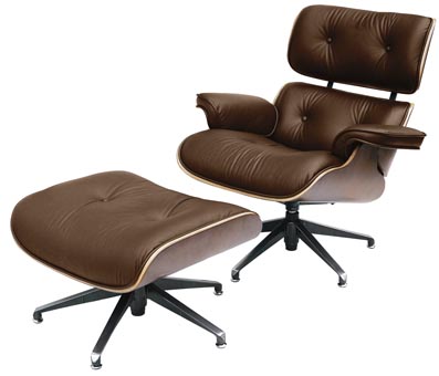 Genuine Leather Swivel Chair with Foot Stool (Brown)