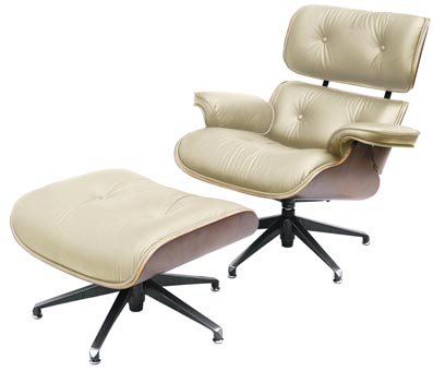 Genuine Leather Swivel Chair with Foot Stool (Cream)
