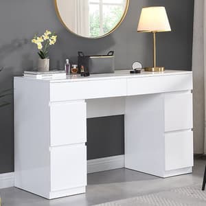 Jenson High Gloss Dressing Table With 6 Drawers In White