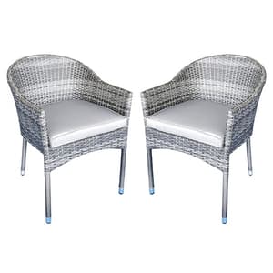 Elysia Mixed Grey Weave Stacking Armchairs In Pair