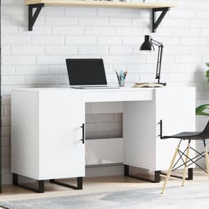 Fenland High Gloss Laptop Desk With 2 Doors In White