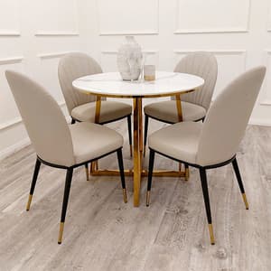 Jersey Round Polar White Dining Table 4 Everett Beige Chairs
