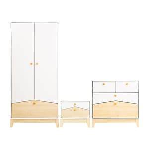 Kiro Wooden Trio Bedroom Furniture Set In White And Pine Effect