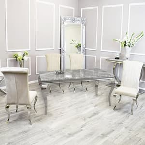 Laval Light Grey Marble Dining Table With 8 North Cream Chairs
