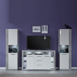 Monza Living Room Set In Grey With Gloss White Fronts And LED