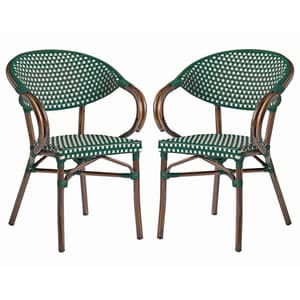 Ponte Outdoor White And Green Weave Stacking Armchairs In Pair