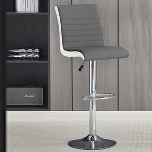 Ritz Faux Leather Bar Stool In Grey And White With Chrome Base
