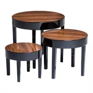 Archie Nest of Tables In Pear Wood With Pine Legs In Black Gloss - UK