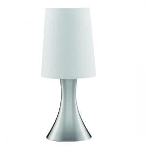 Satin Silver Touch Table Lamp With White Fabric Shade - UK