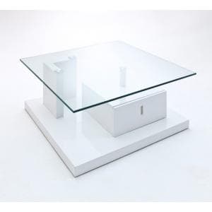 Viola High Gloss White Coffee Table With Glass Top And Drawer - UK
