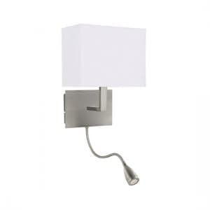 Dual Arm Satin Silver Wall Lamp With Oblong Fabric Shade - UK
