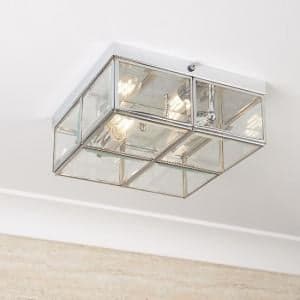Flush Box Chrome Ceiling Light With Clear Bevelled Glass - UK