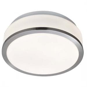 Bathroom Drum Shape Satin Silver Ceiling Light With Opal Glass - UK