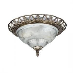 Antique Brass Flush Ceiling Light With Clear And Frosted Glass - UK