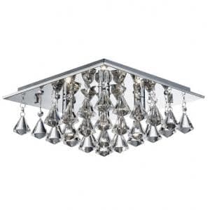 Hanna Chrome Four Light Ceiling Fitting With Clear Crystal Drops - UK