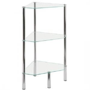 3 Tier Corner Display Unit In Clear Glass With Chrome Legs - UK