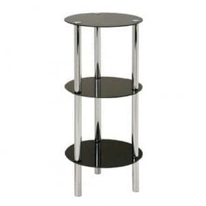 3 Tier Display Unit In Round Black Glass With Chrome Frame - UK