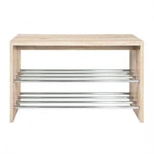 Merin Wooden Oak Shoe Bench With Chrome Finish 2 Shelf - UK