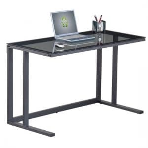 Aswan Glass Computer Desk In Smoked With Black Metal Frame - UK