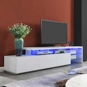 Alanis High Gloss TV Stand With Storage In White And LED Lights - UK