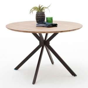 Artois Wooden Dining Table Round In Wild Oak And Anthracite Legs - UK