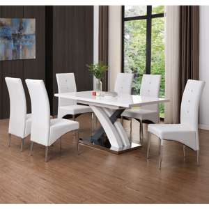 Axara Small Extending Grey Dining Table 6 Vesta White Chairs - UK
