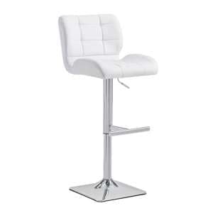 Candid Faux Leather Bar Stool In White With Chrome Base - UK