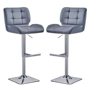Candid Grey Faux Leather Bar Stools With Chrome Base In Pair - UK