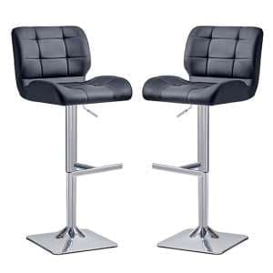 Candid Black Faux Leather Bar Stools With Chrome Base In Pair - UK