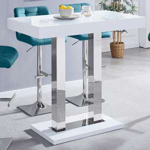 Caprice High Gloss Bar Table Rectangular In White - UK