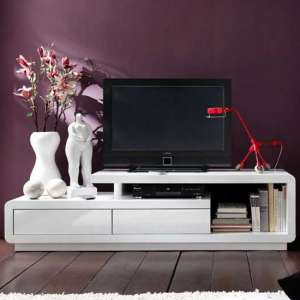 Celia High Gloss TV Stand With 2 Drawers In White - UK