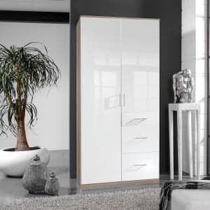 Alton Wardrobe In High Gloss White And Oak With 2 Door 3 Drawers - UK