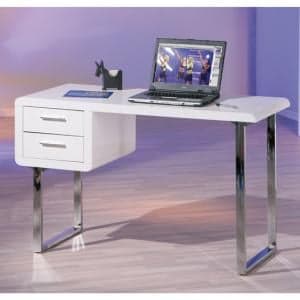 Carlo High Gloss Computer Desk In White With Chrome Legs - UK