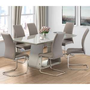 Conrad Latte Gloss Dining Table With 6 Sako Cappuccino Chairs - UK