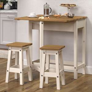 Consett White Drop Leaf Dining Set With 2 Stools - UK