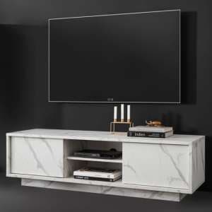 Corvi TV Stand In White Marble Effect With 2 Doors And 1 Shelf - UK