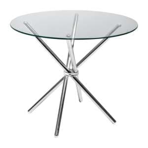 Criss Cross Round Clear Glass Dining Table With Chrome Legs - UK