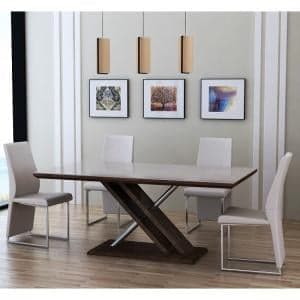 Cubic Dining Table In Beige Glass Top With 4 Crystal Chairs - UK