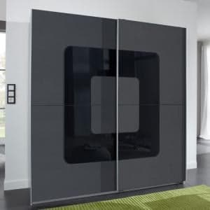 Cubi Sliding Wardrobe In Anthracite Front And Black Glass Insert - UK
