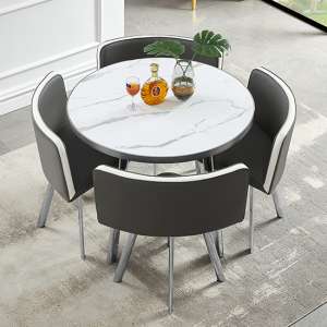 Diego Round Gloss Marble Effect Dining Table Set in Diva - UK