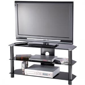 Essential Glass TV Stand In Black With 2 Shelf - UK