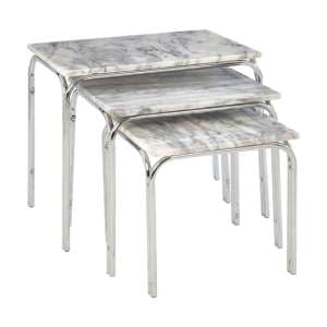 Electra Marble Effect Nest Of 3 Tables In White And Chrome - UK