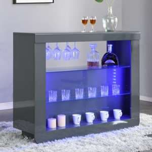 Fiesta High Gloss Bar Table Unit In Grey With LED Lighting - UK