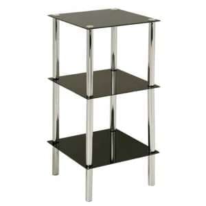 Fochabers 3 Tier Black Glass Display Stand With Chrome Frame - UK