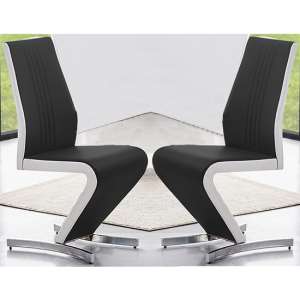 Gia Black And White Faux Leather Dining Chairs In Pair - UK