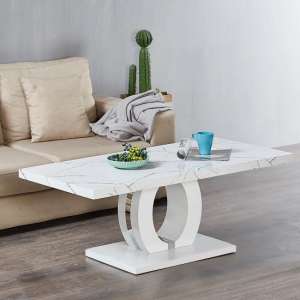 Halo High Gloss Coffee Table In White And Vida Marble Effect - UK