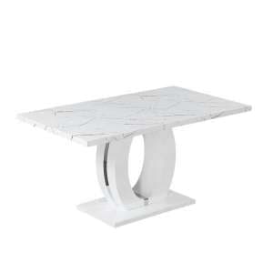 Halo High Gloss Dining Table In White And Vida Marble Effect - UK