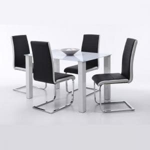 Hanna Dining Table In Frosted Glass With 4 Top Dining Chairs - UK